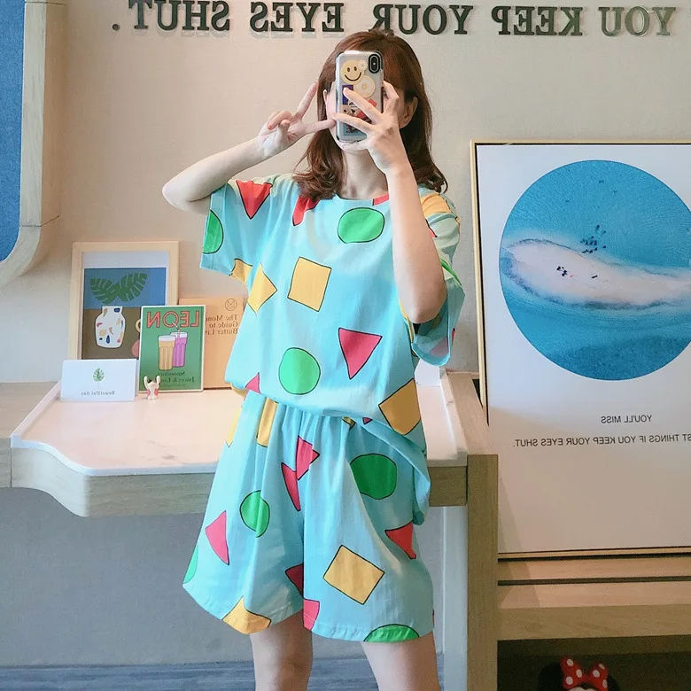 Pijama Sin Chan Man Pajama Sinchan Cotton Summer Short Sets Japanese Pajamas for Couples Man and Woman Sleepwear