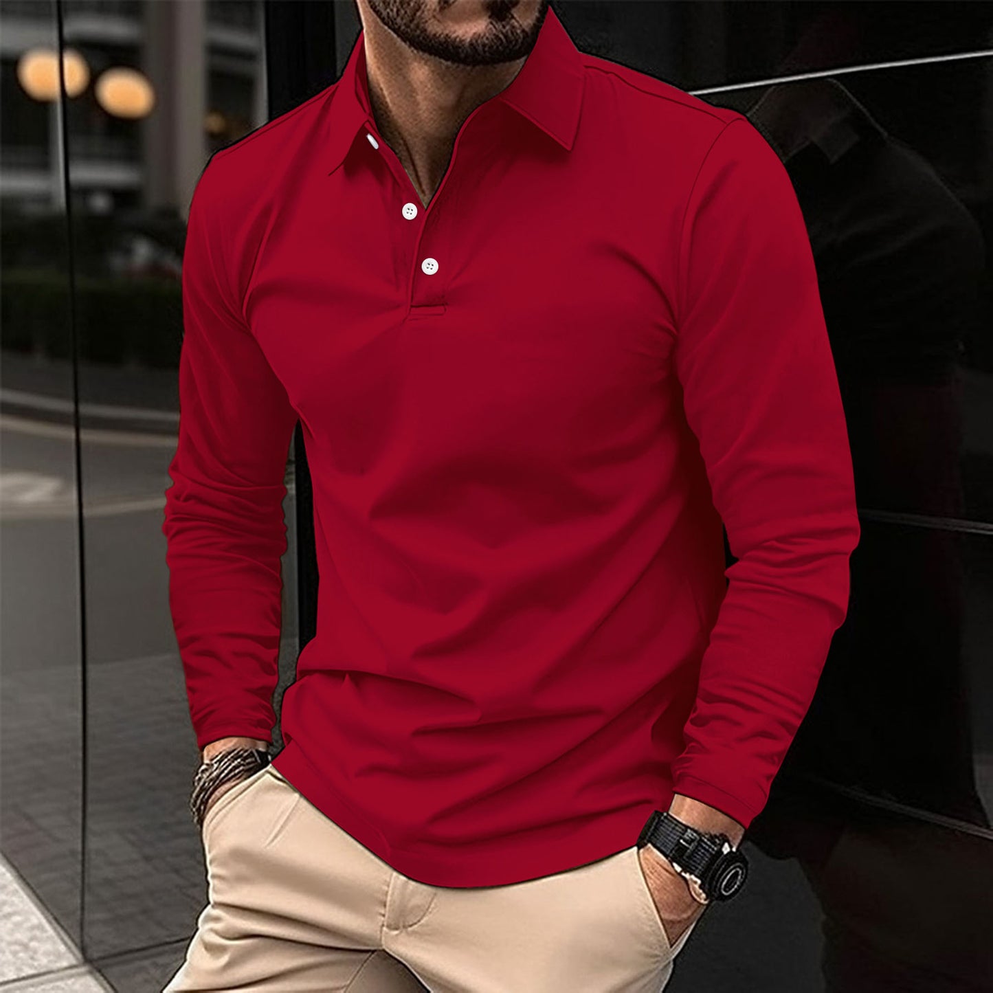 Men's long-sleeved sports polo shirt