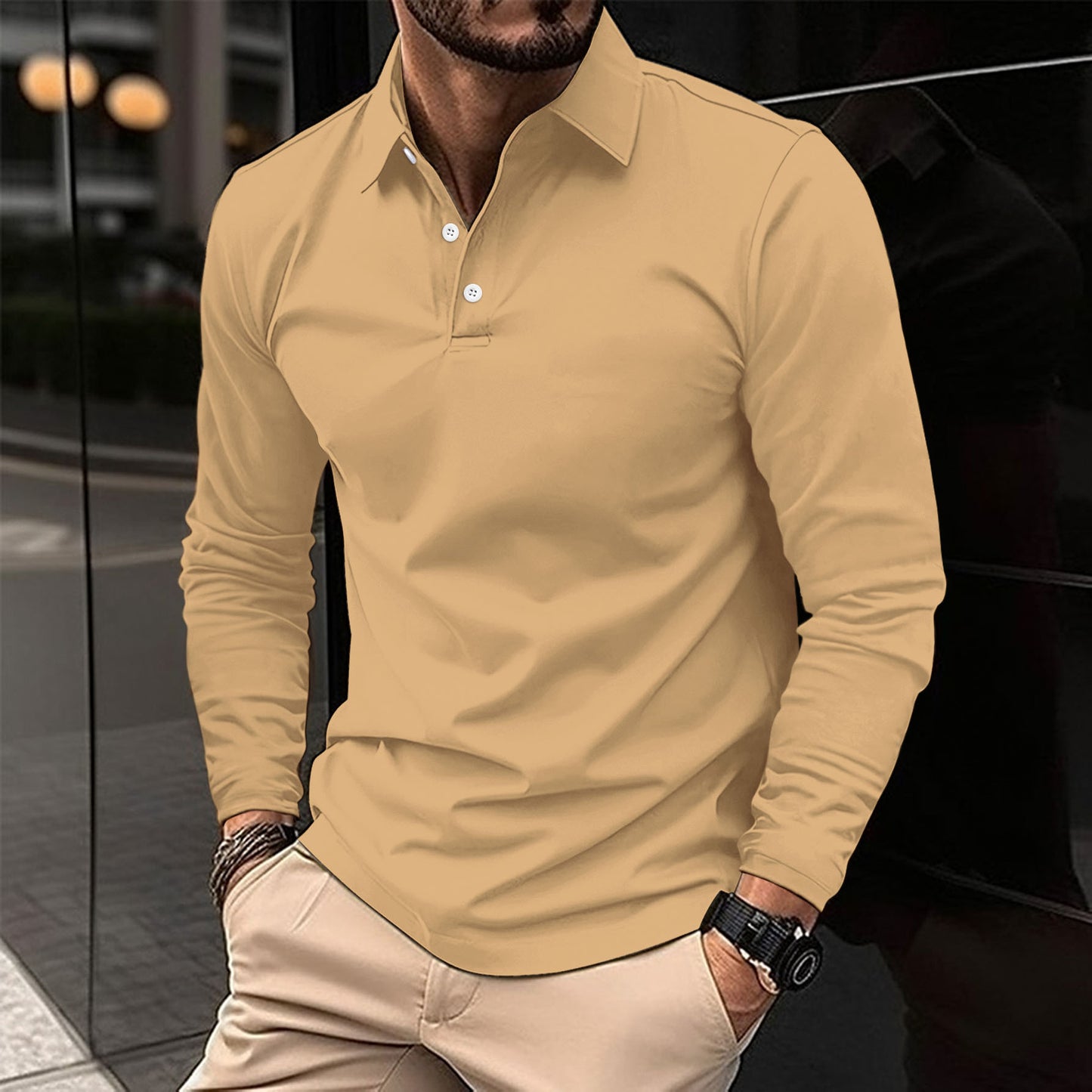 Men's long-sleeved sports polo shirt