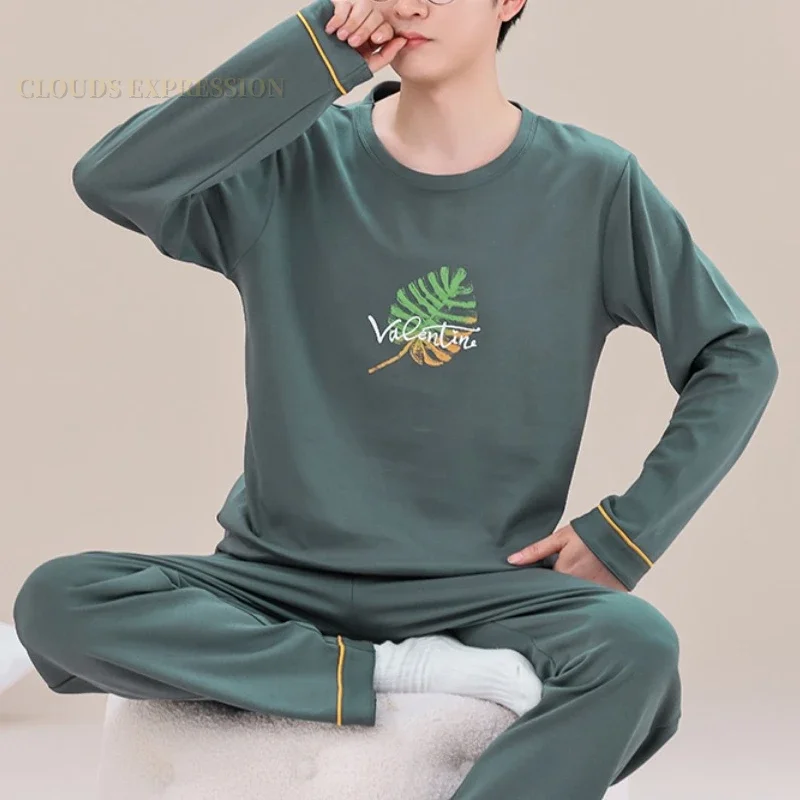 Spring Autumn Plus 5XL Knitted Men's Sleepwear Letter Lattice Pajamas Plaid Pajamas Sets Casual Loungewear Pyjamas Night Fas