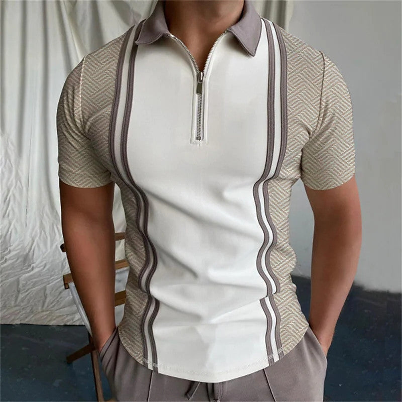 Men's Golf Polo Shirt Striped Short Sleeve T-Shirt Top