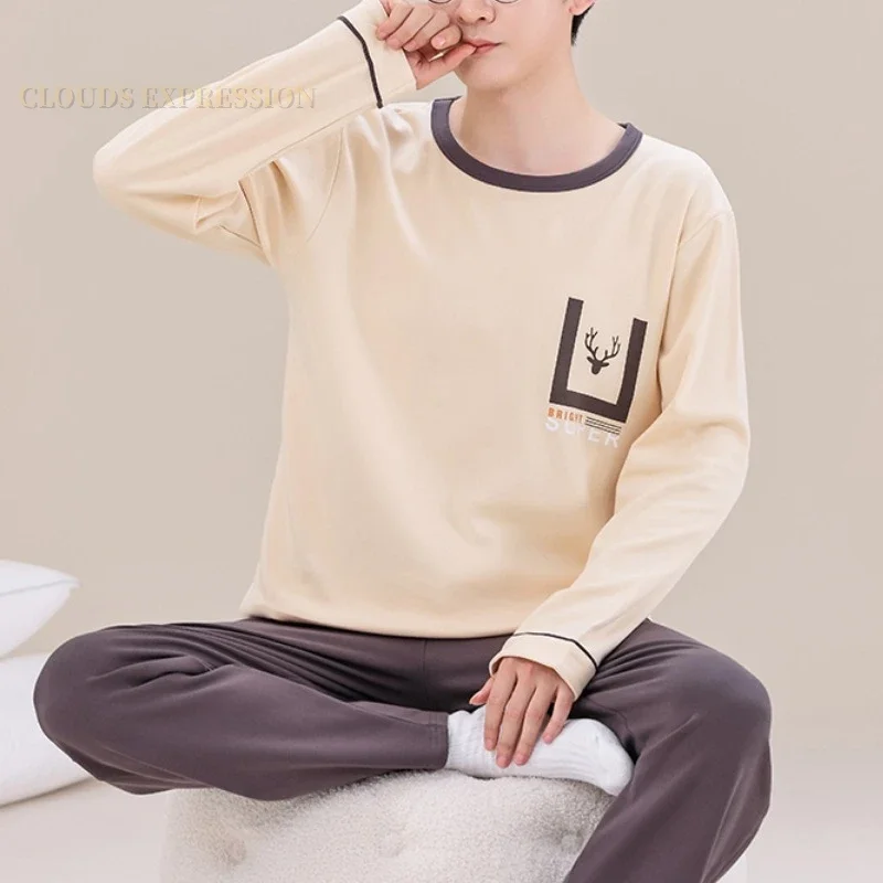 Spring Autumn Plus 5XL Knitted Men's Sleepwear Letter Lattice Pajamas Plaid Pajamas Sets Casual Loungewear Pyjamas Night Fas