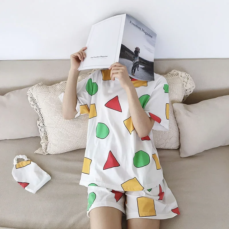 Pijama Sin Chan Man Pajama Sinchan Cotton Summer Short Sets Japanese Pajamas for Couples Man and Woman Sleepwear