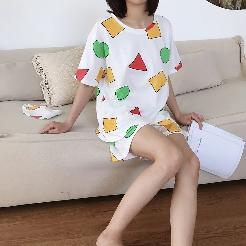 Pijama Sin Chan Man Pajama Sinchan Cotton Summer Short Sets Japanese Pajamas for Couples Man and Woman Sleepwear