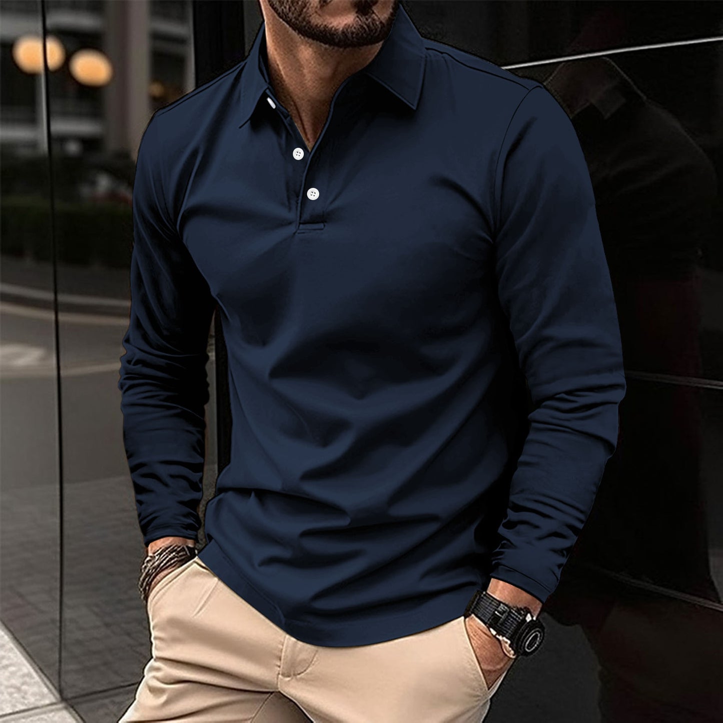 Men's long-sleeved sports polo shirt