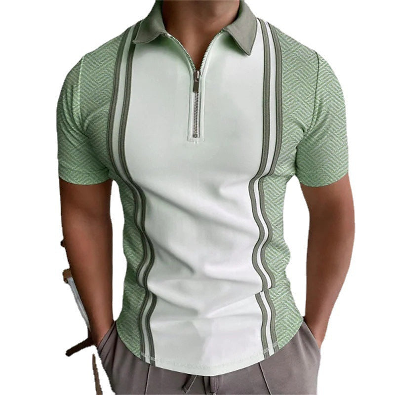 Men's Golf Polo Shirt Striped Short Sleeve T-Shirt Top