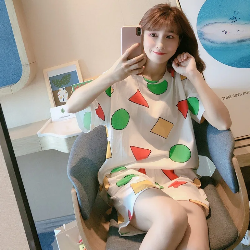 Pijama Sin Chan Man Pajama Sinchan Cotton Summer Short Sets Japanese Pajamas for Couples Man and Woman Sleepwear