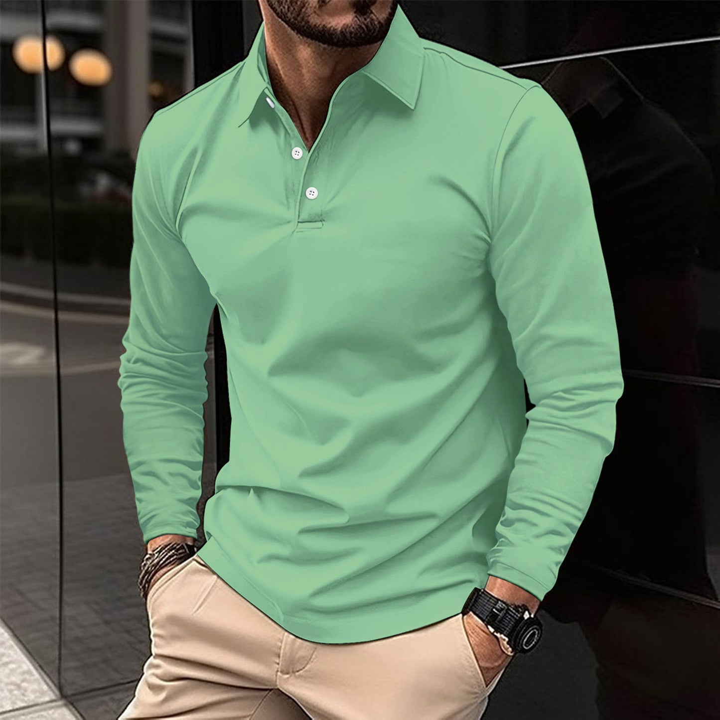 Men's long-sleeved sports polo shirt