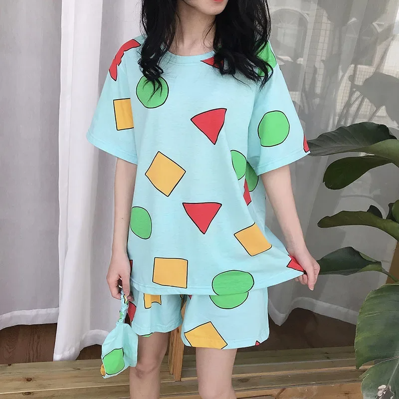 Pijama Sin Chan Man Pajama Sinchan Cotton Summer Short Sets Japanese Pajamas for Couples Man and Woman Sleepwear