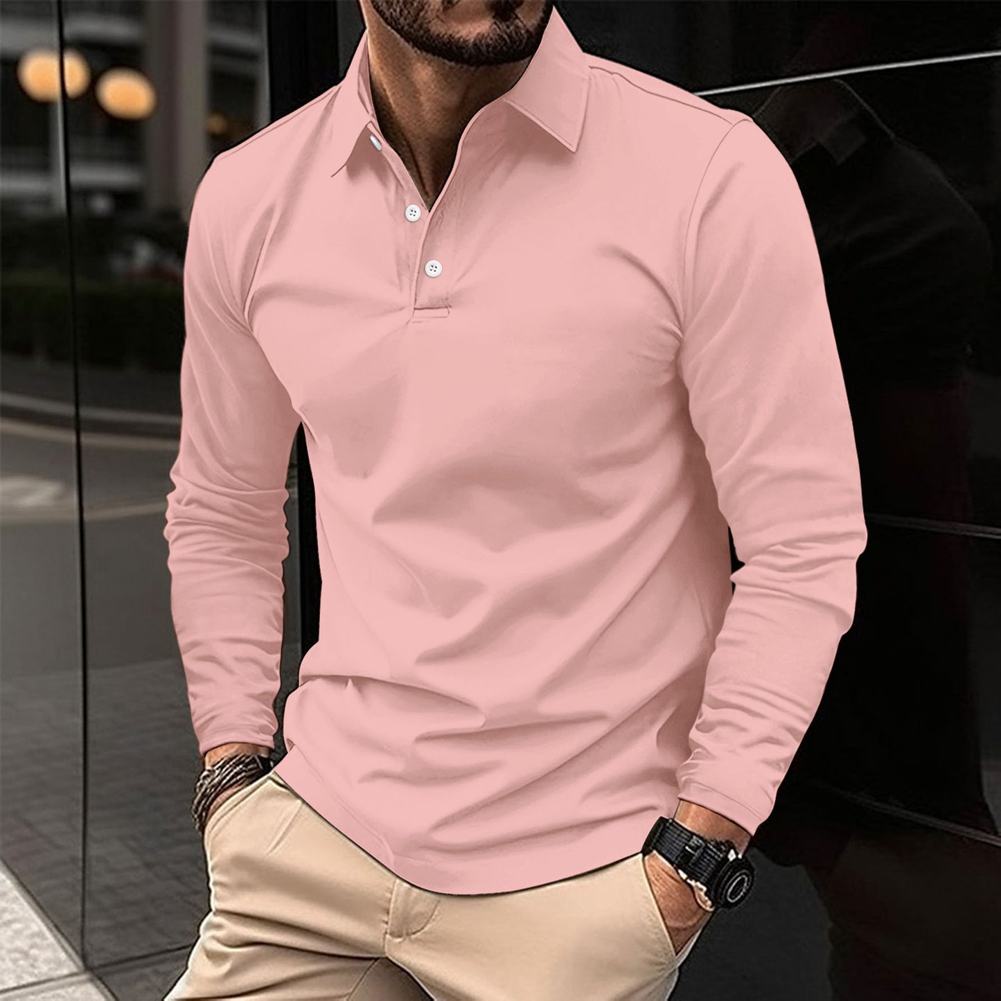 Men's long-sleeved sports polo shirt