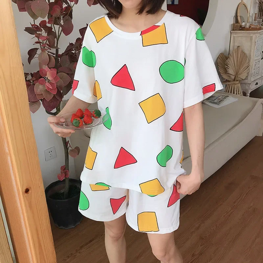 Pijama Sin Chan Man Pajama Sinchan Cotton Summer Short Sets Japanese Pajamas for Couples Man and Woman Sleepwear