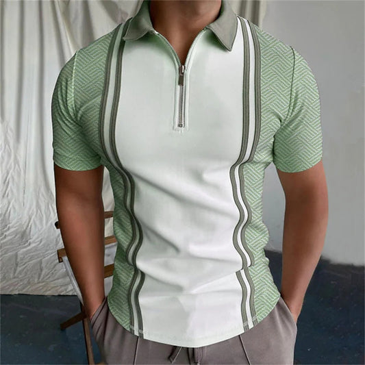 Men's Golf Polo Shirt Striped Short Sleeve T-Shirt Top